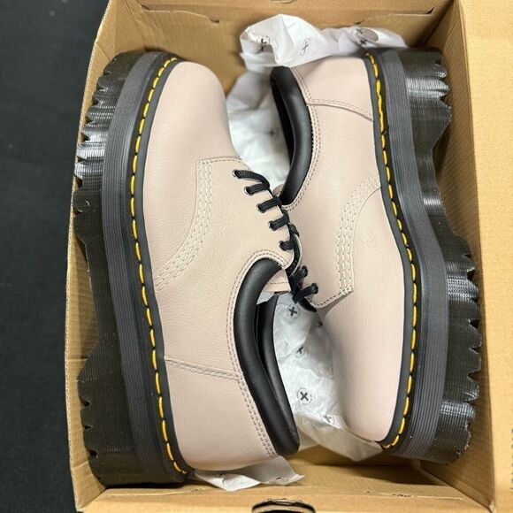 New Dr Martens 8053 Quad Pisa Leather Vintage Taupe Platform Oxfords - Picture 1 of 6